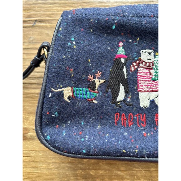 Talbots Wristlet Christmas Animals Embroidered Navy Zip Bag NWOT 90s Y2K SoHo - Picture 2 of 6